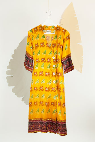 Ikat Saree Wrap Dress - S #05