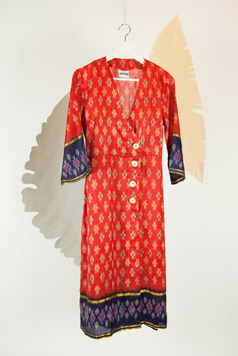 Ikat Saree Wrap Dress - M #15