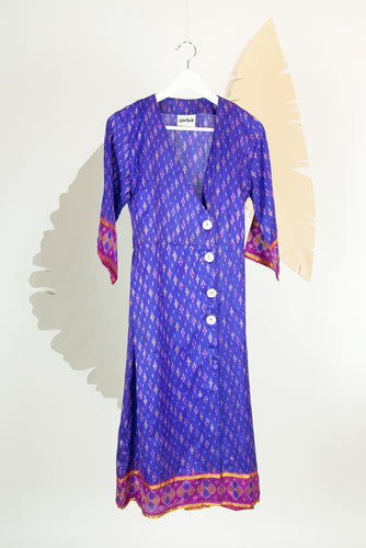 Ikat Saree Wrap Dress - S #22